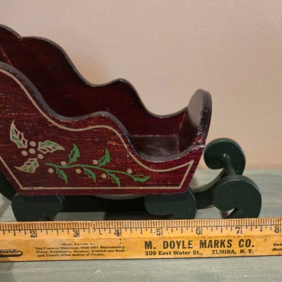 Vintage Wooden Victorian Holiday Sleigh With Holly Design Christmas decor - Picture 7 of 7